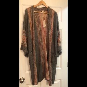 Long multi color open cardigan